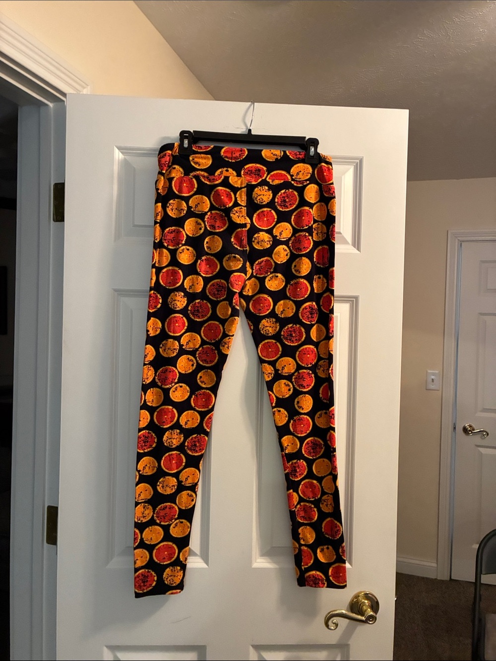 LuLaRoe Women’s Black Leggings with Orange and Red Circle Fruit Print